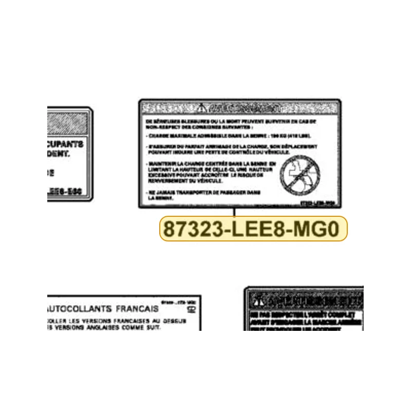 87323-LEE8-MG0-T01 WARNING CARGO-OFF ROAD — diagram cutout