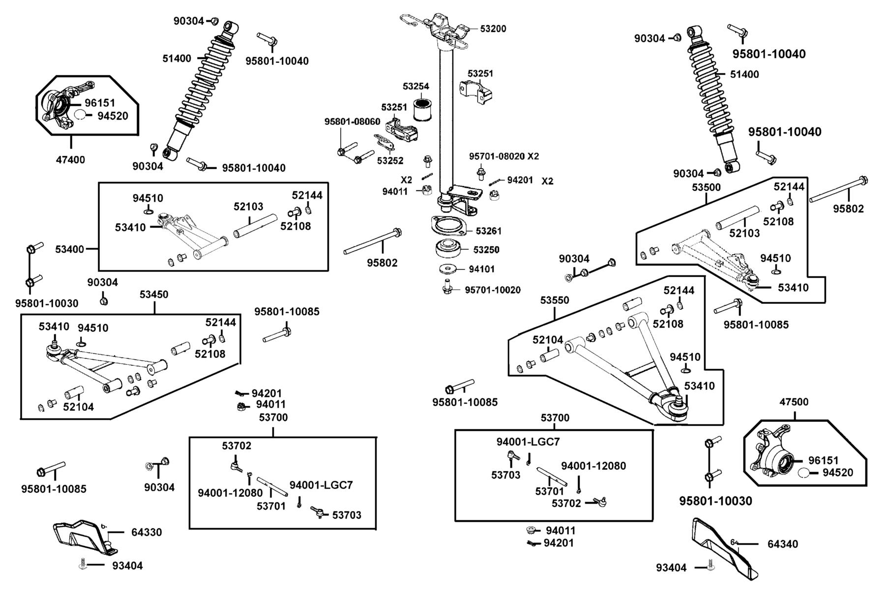 MXU 700i Stem Steering parts diagram