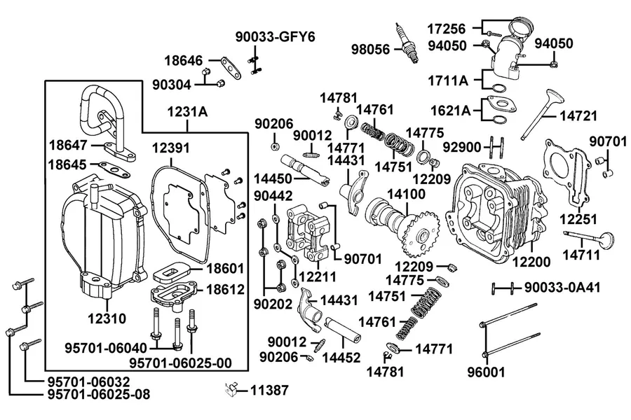 E02 Cylinder Head parts diagram