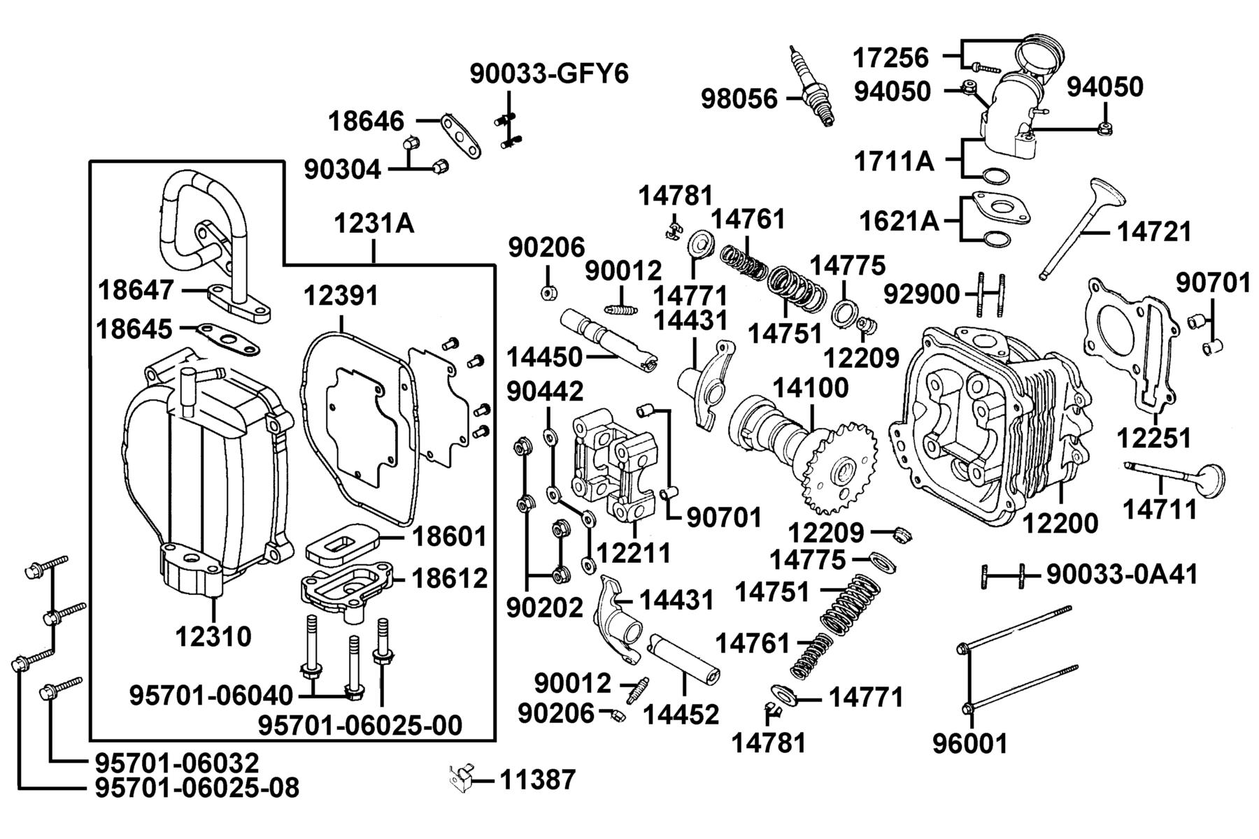 KYMCO AGILITY 50 (2008+) Cylinder Head parts diagram