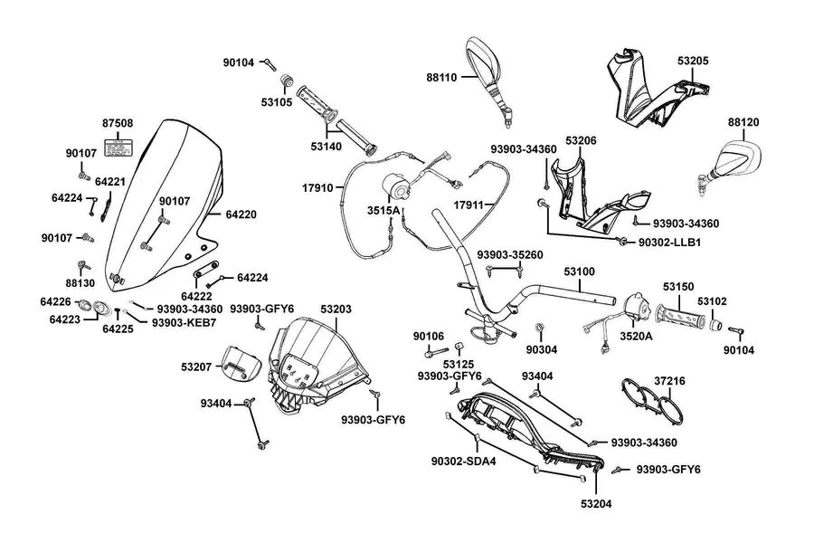 F03 Handle Steering parts diagram