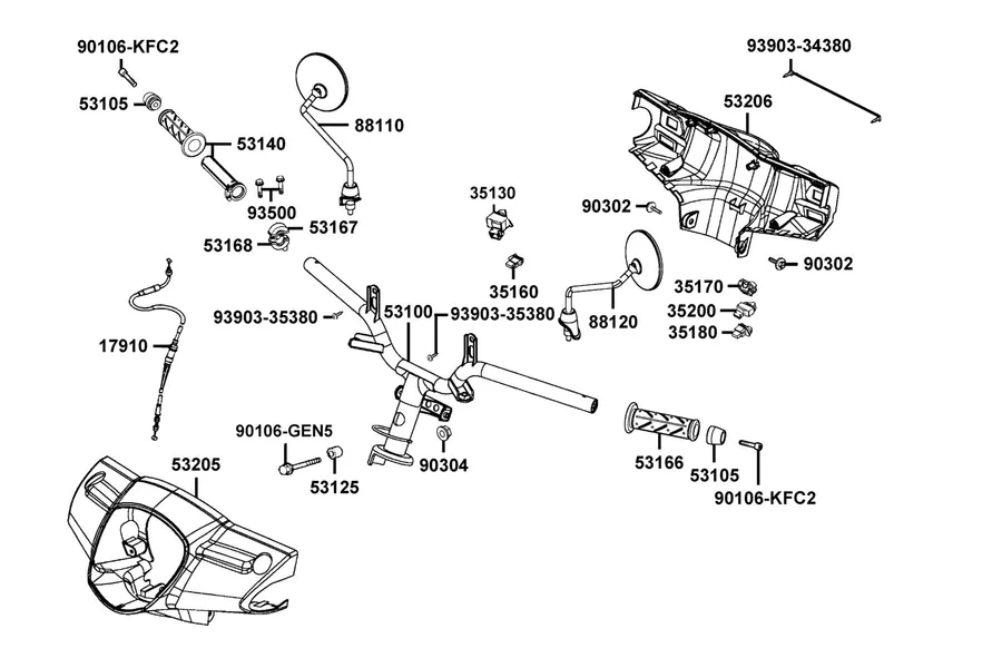 F03 Handle Steering and Handle Cover parts diagram