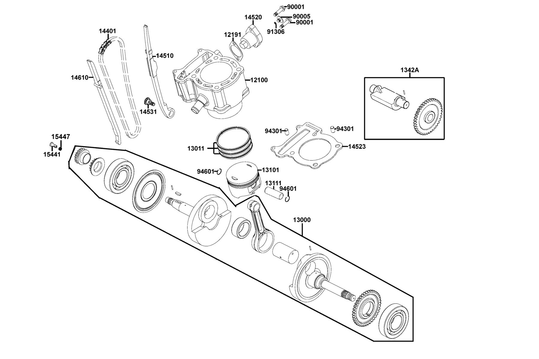 KYMCO Mongoose 300 (2009) Cylinder, Piston and Crankshaft parts diagram