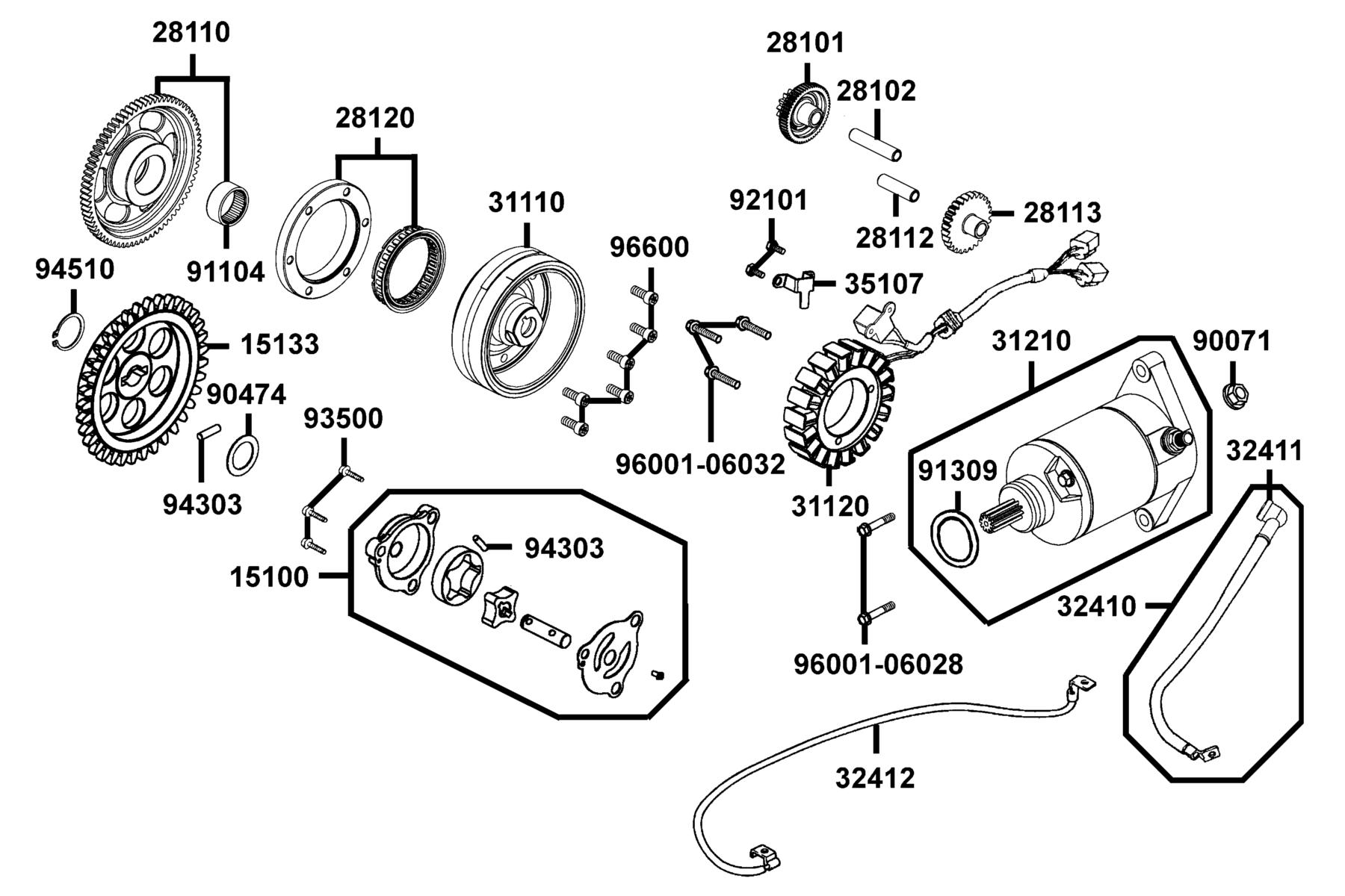 KYMCO MXU 375 (Utility)_Off Road Starting Motor and Generator parts diagram