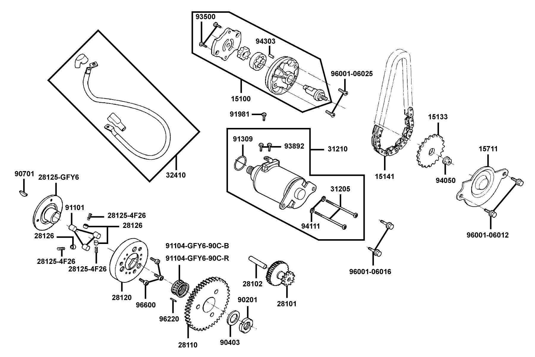 KYMCO PEOPLE S 125 (2004+) Starting Motor and Oil Pump parts diagram