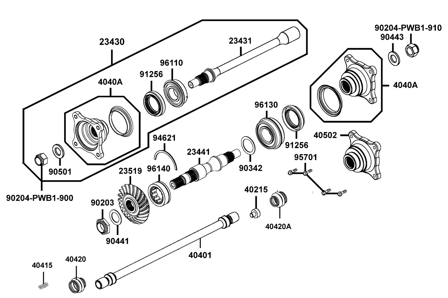 UXV 450i MY2024 Shaft Drive Front parts diagram