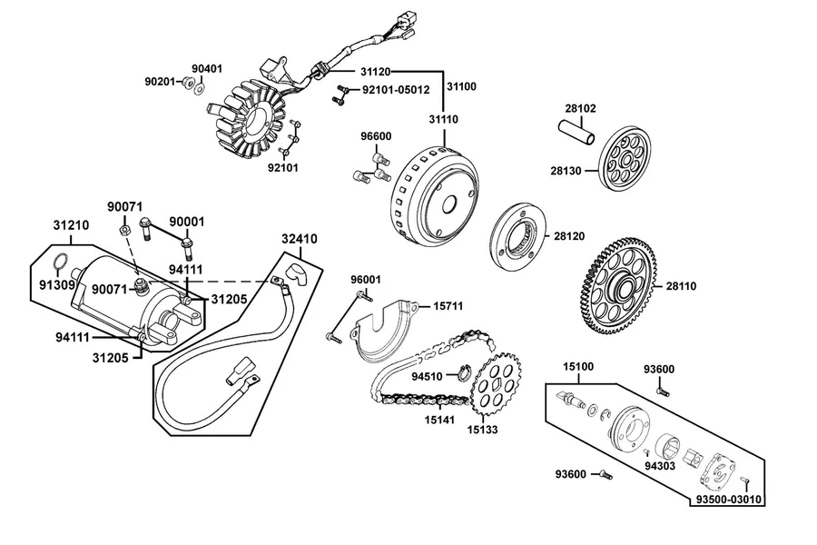 E07 Starting Motor and Generator parts diagram