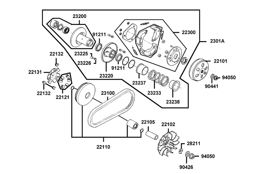 E05 Driven Pulley parts diagram