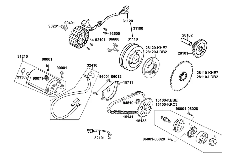 E06 Starting Motor and Generator parts diagram