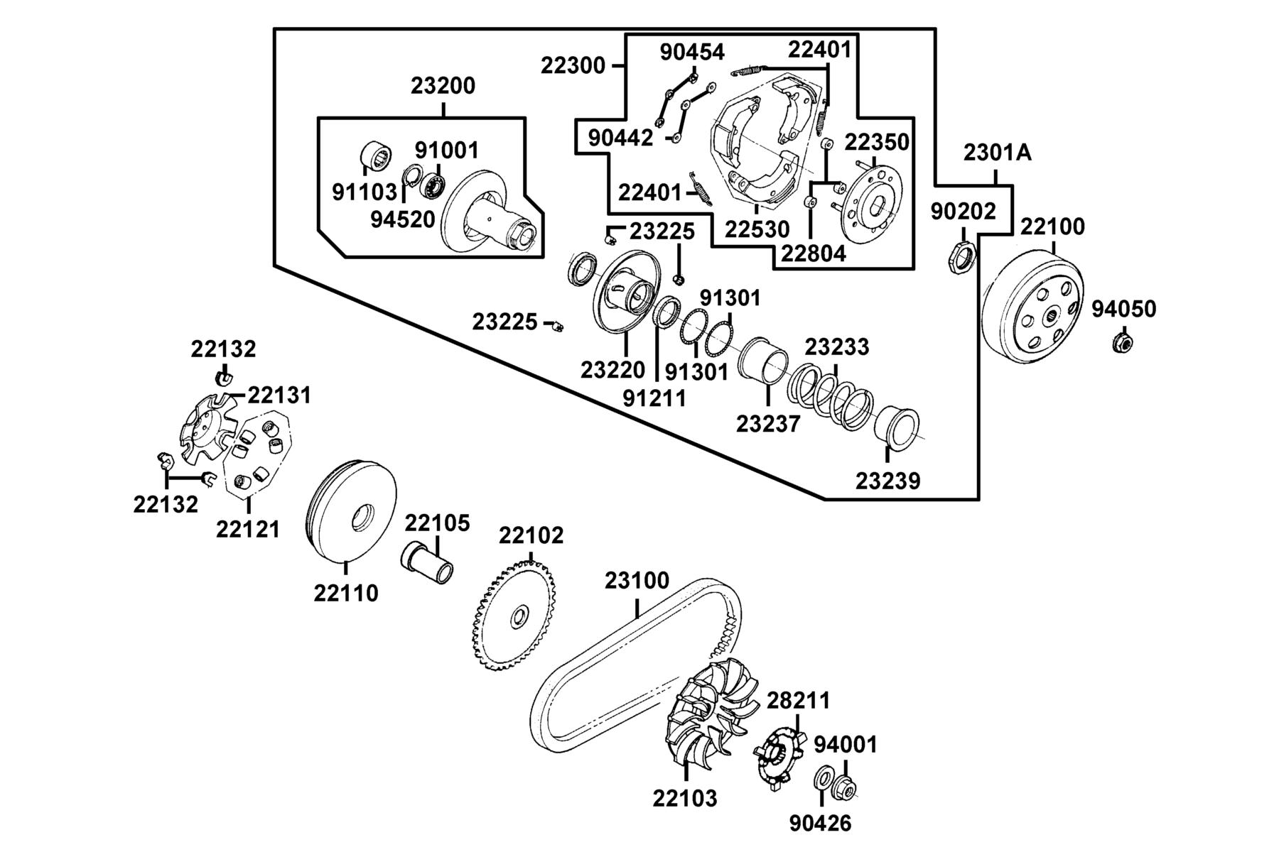 LIKE(2)50(2019~) Driven Pulley parts diagram