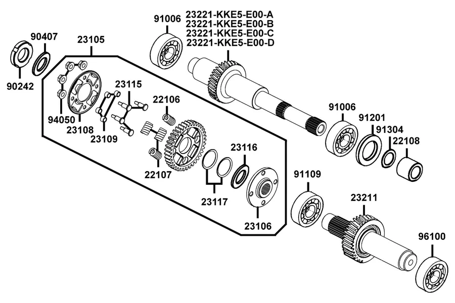 E09 Shaft Main and Shaft Counter parts diagram