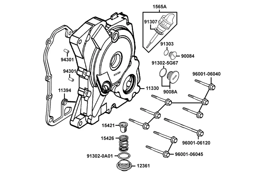 E04 Right Crankcase Cover and Water Pump parts diagram