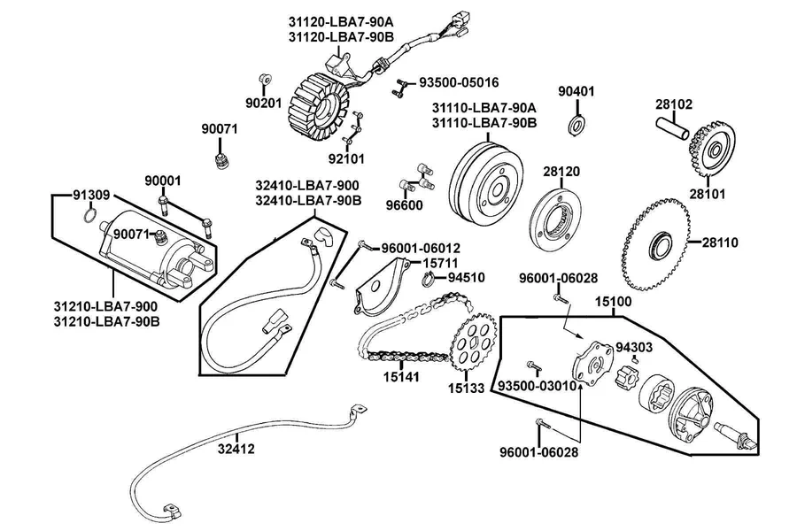 E06 Starting Motor and Generator parts diagram