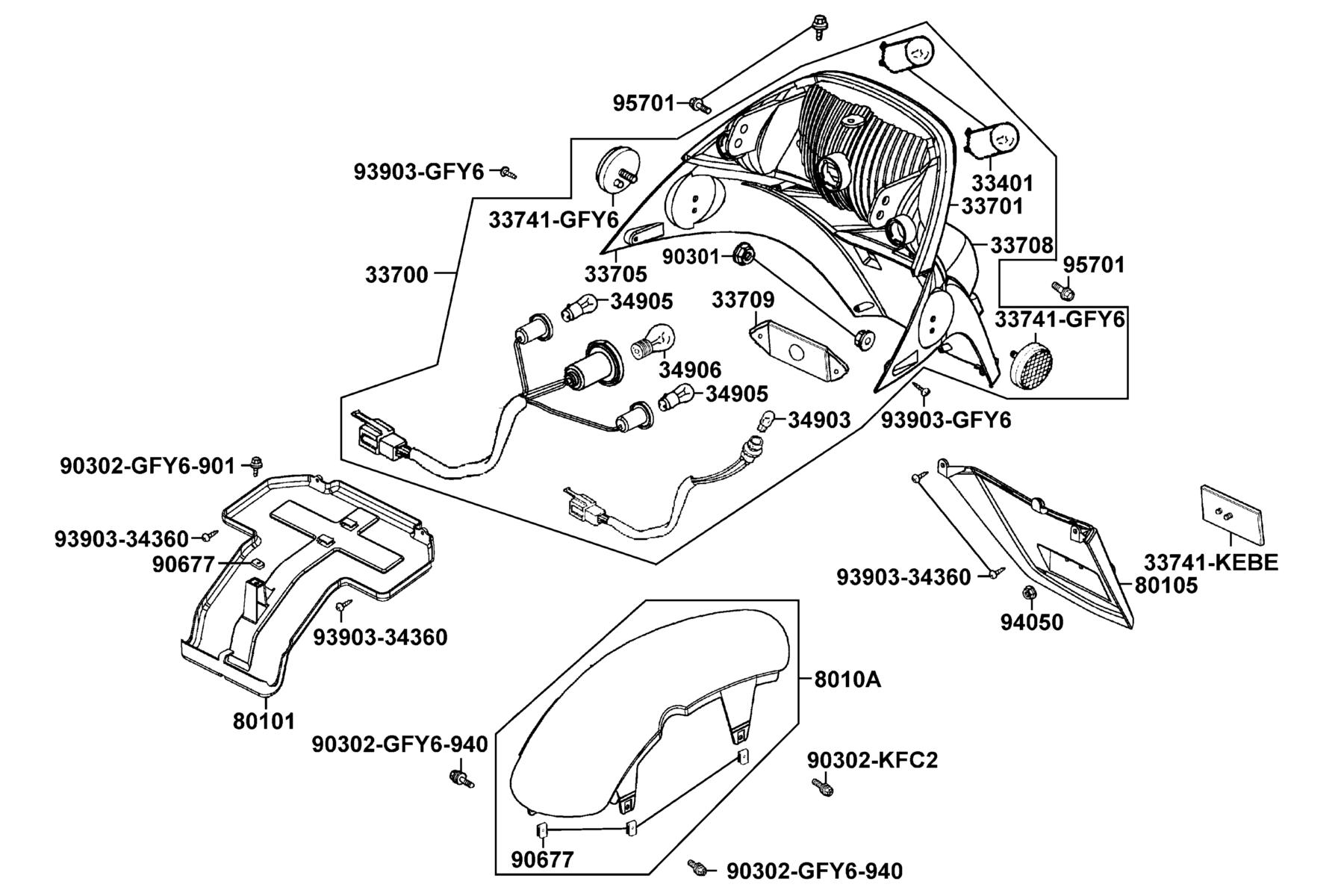 KYMCO Bet&Win 250 Rear Light and Rear Fender parts diagram