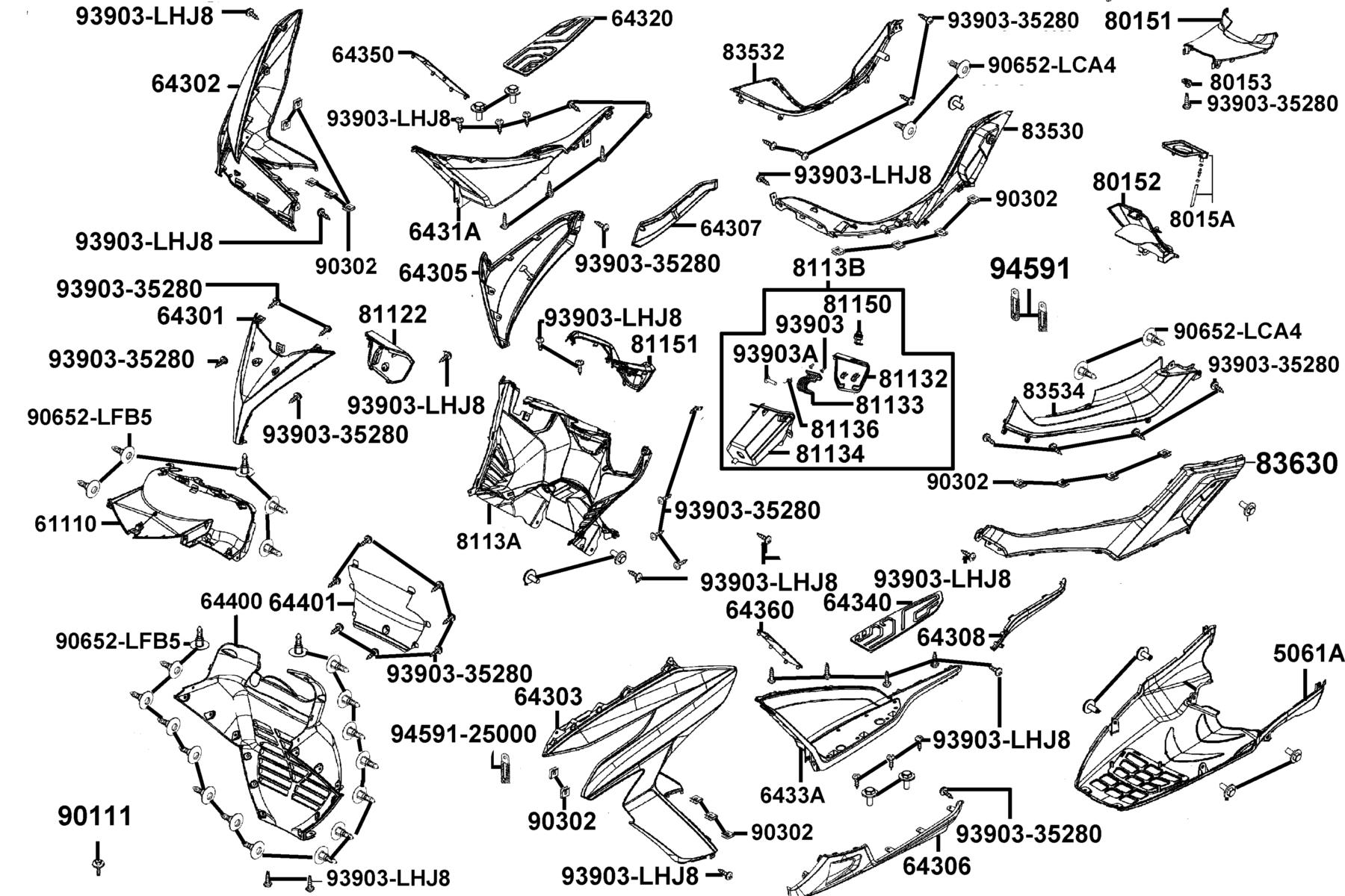 X-Town 300i ABS (2022) Front Cover ● Front Fender parts diagram