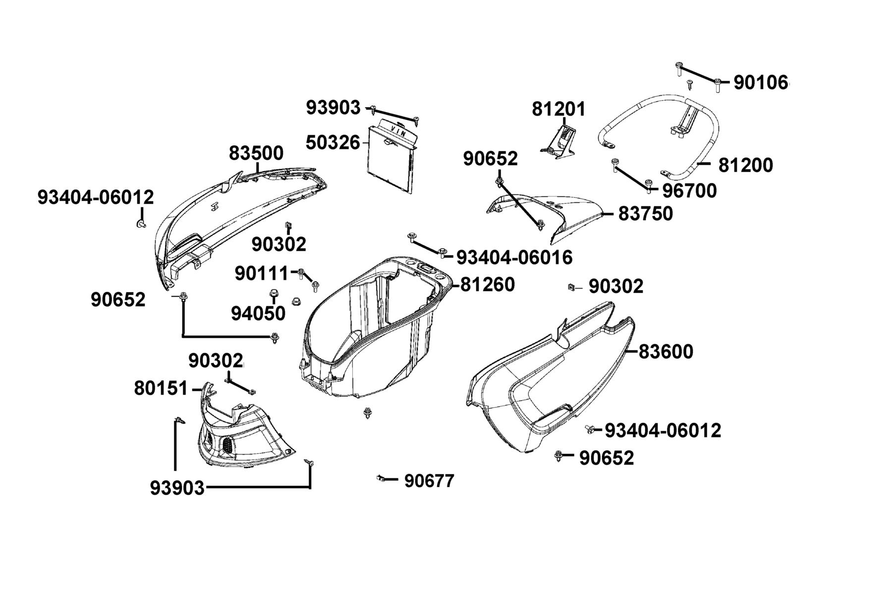 LIKE(2)50(2019~) Body Cover ● Luggage Box parts diagram