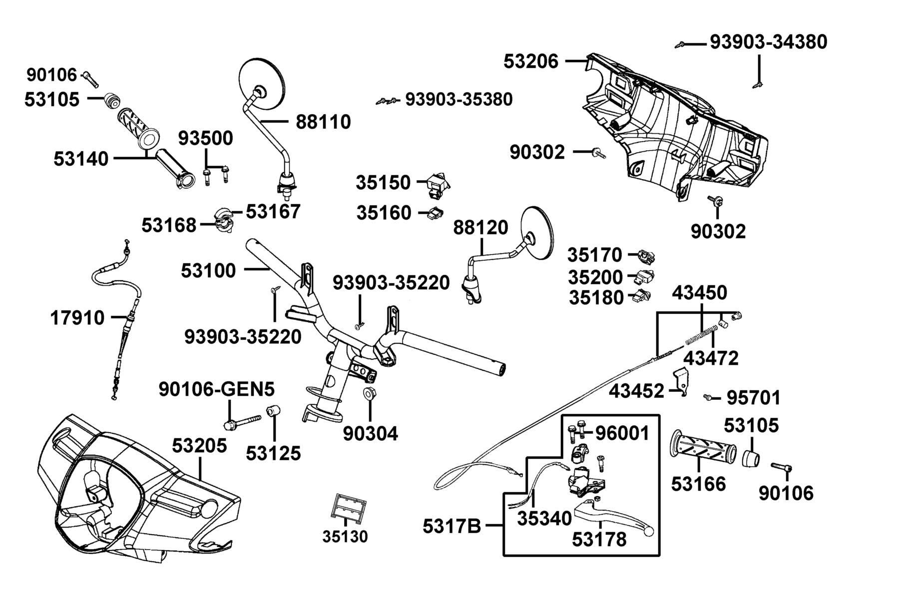 LIKE (2010~) Handle Steering ● Handle Cover parts diagram