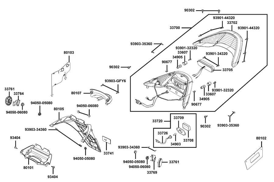 F18 Rear Light and Rear Fender parts diagram