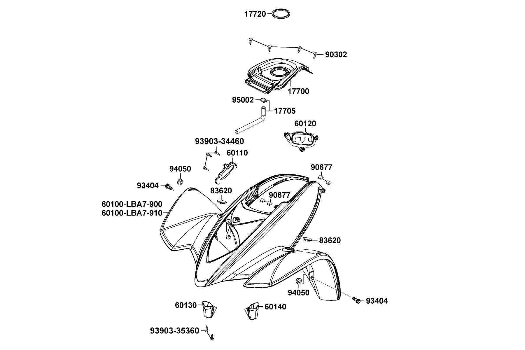 KYMCO Mongoose 250 (2004-2007) Fender Front parts diagram