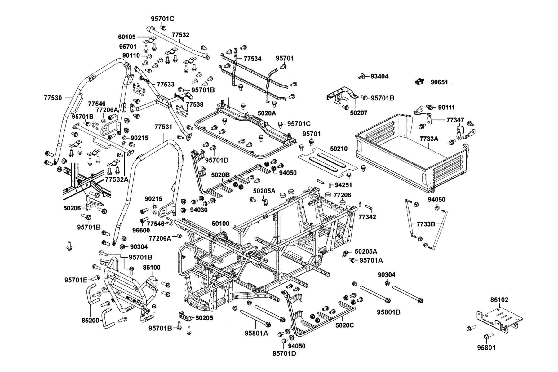 UXV 450i LE EPS (2023MY) Body Comp Frame●Cargo Bed Assy parts diagram