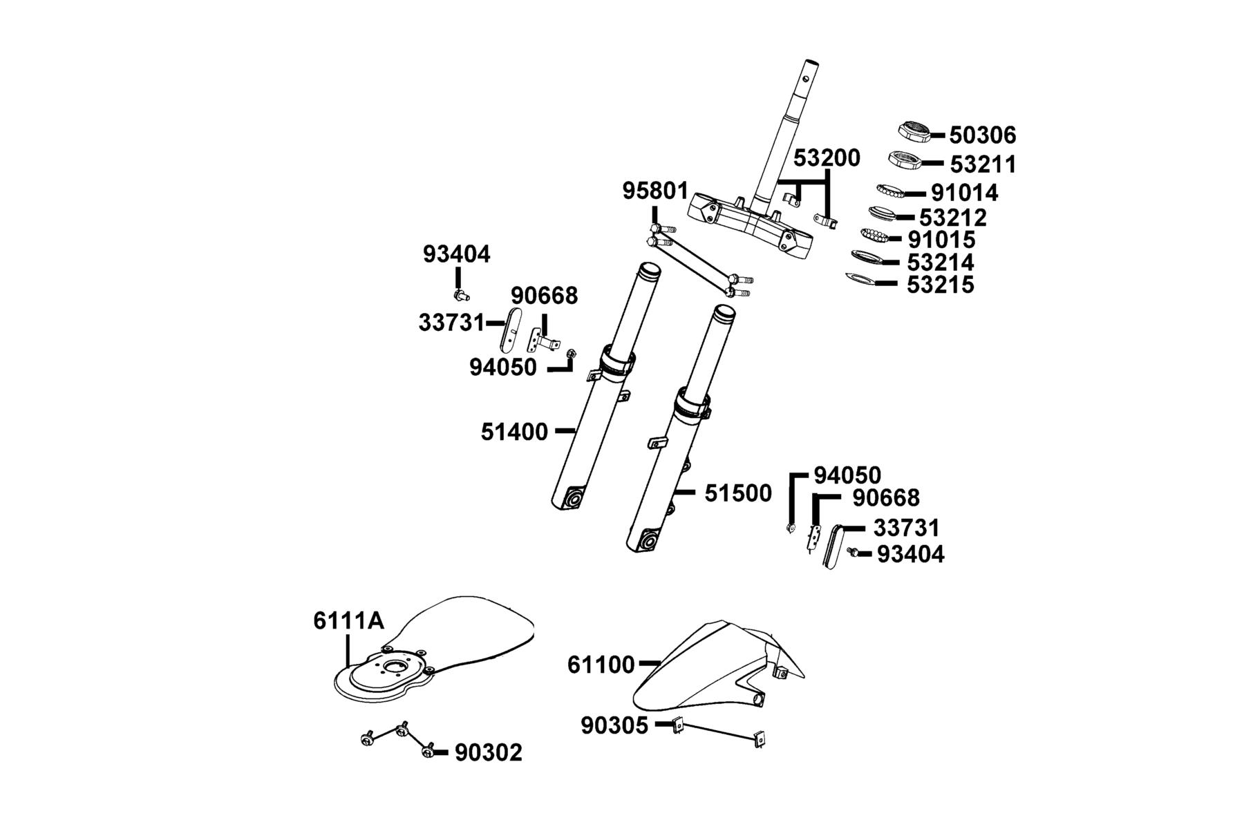 KYMCO NEW SUPER8 150 (2013+) Stem Steering and Front Cushion parts diagram