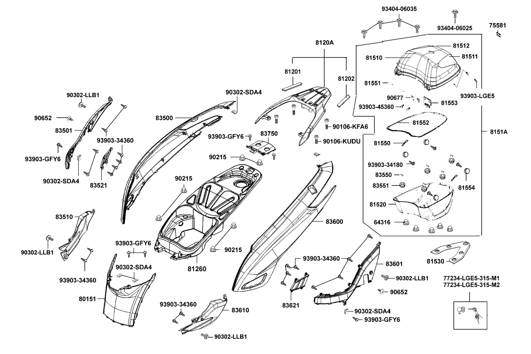 PEOPLE GTi 300 (2016~) Body Cover ● Luggage Box parts diagram