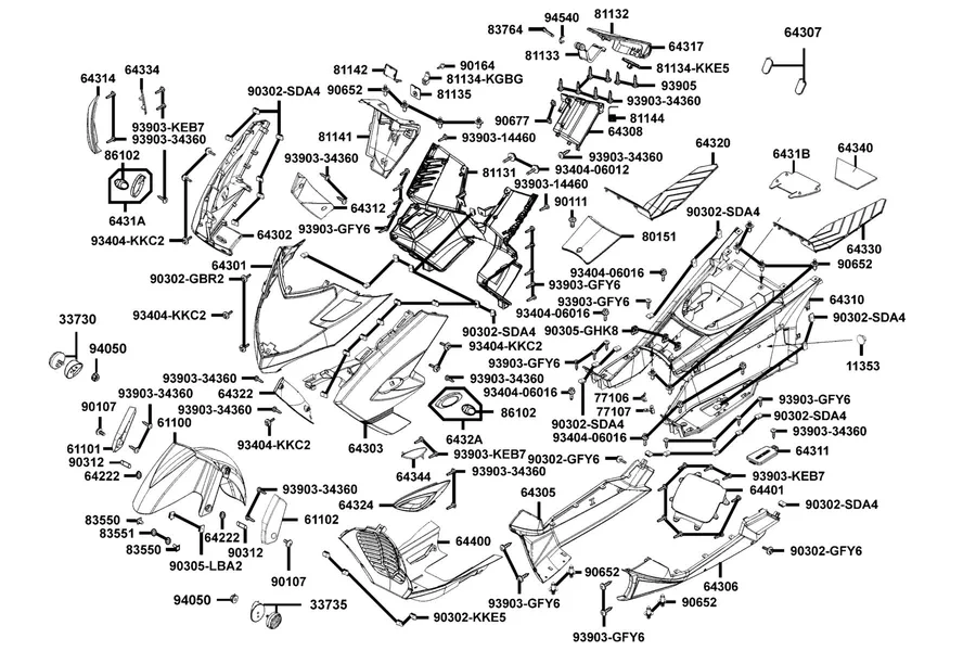 F05 Front Cover and Floor Panel parts diagram
