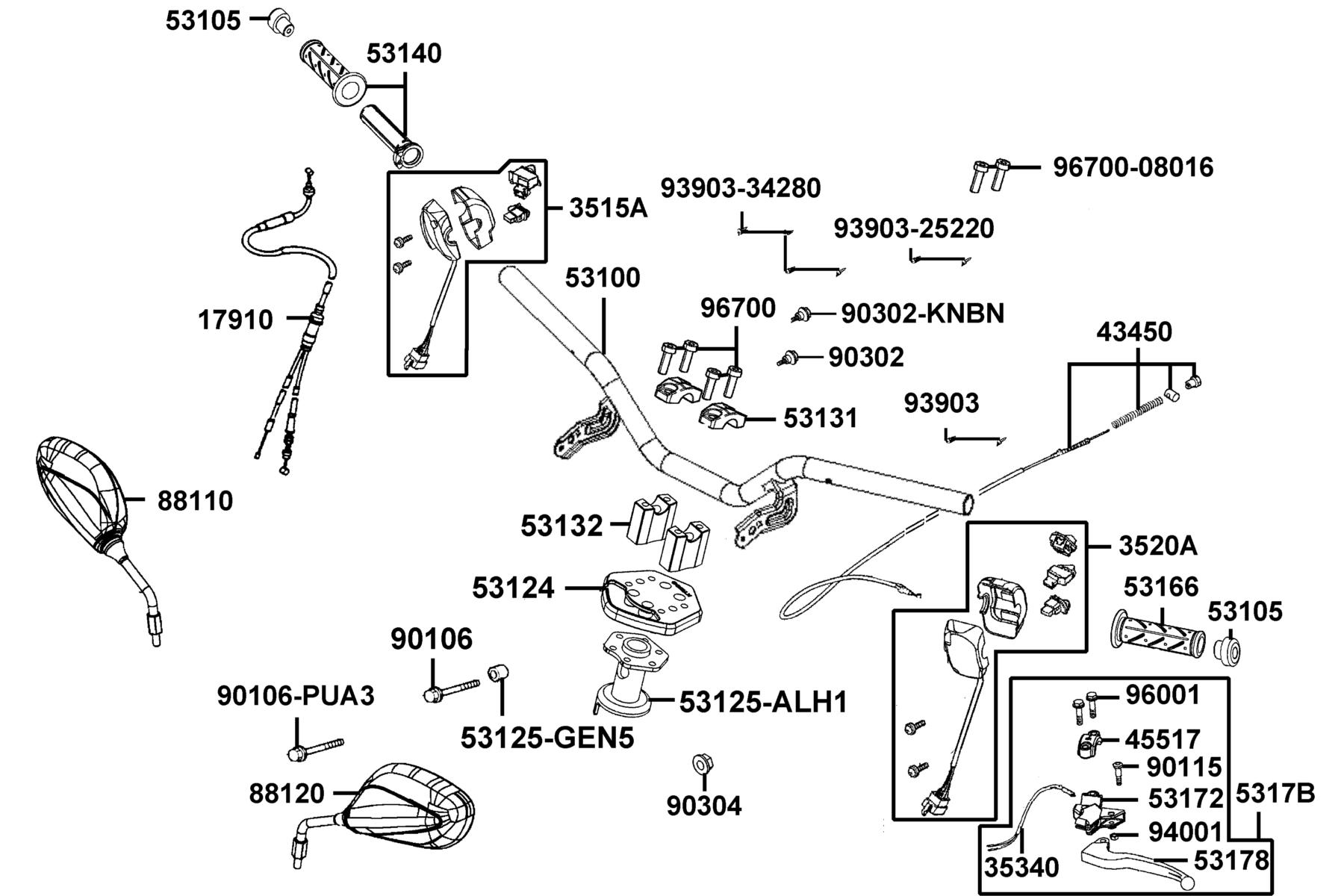 SUPER8 150X OFF-ROAD(2015~) Handle Steering ● Handle Cover parts diagram