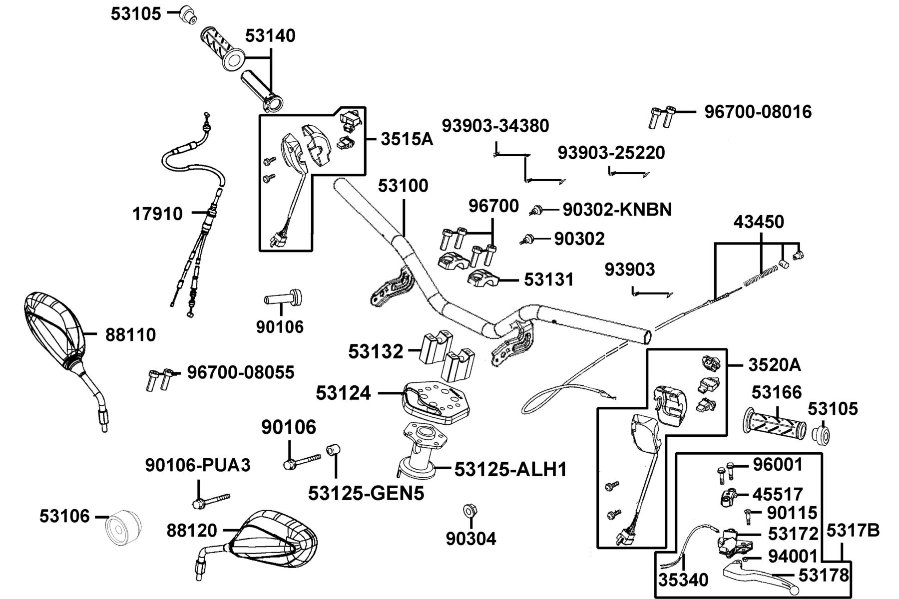 SUPER 8 150X(2020) Handle Steering ● Handle Cover parts diagram