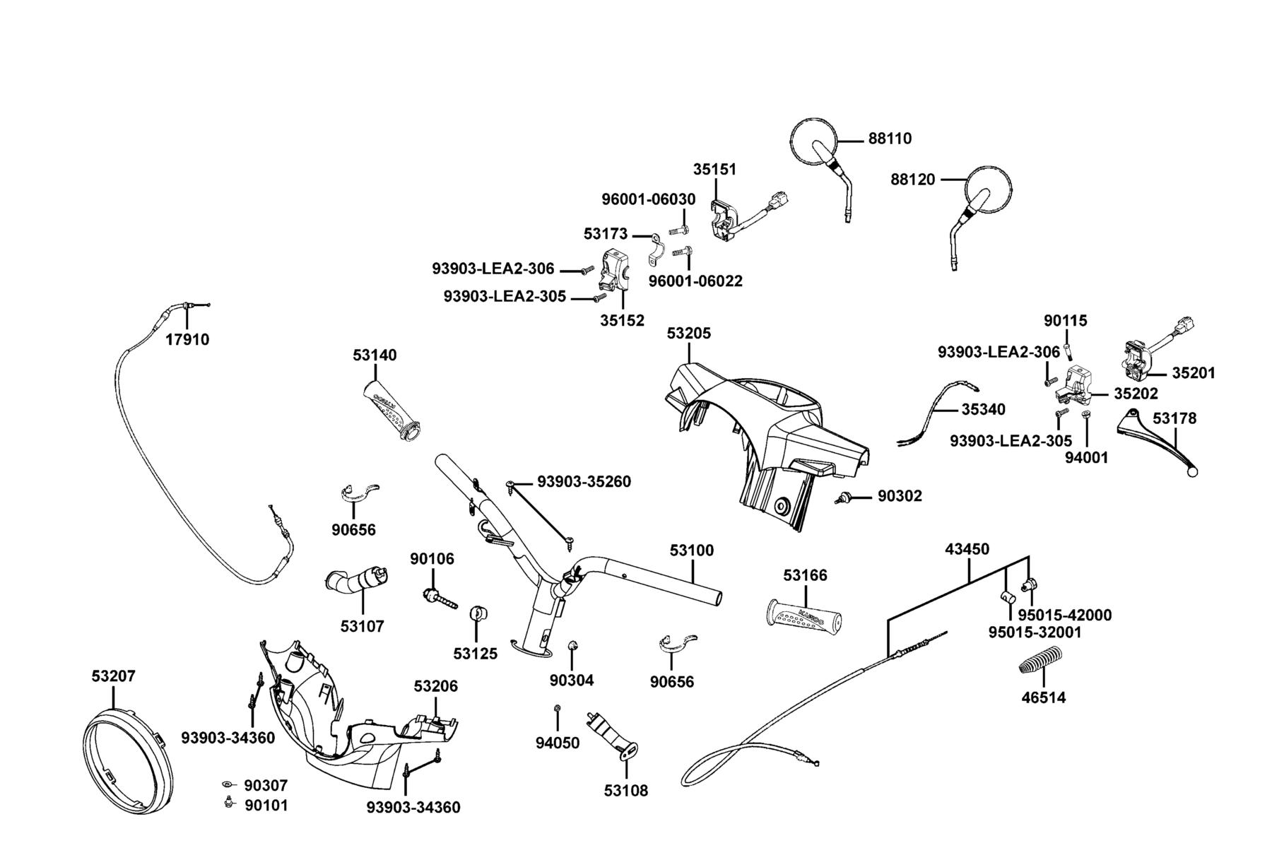 COMPAGNO 110i (2016~) Handle Steering●Handle Cover parts diagram