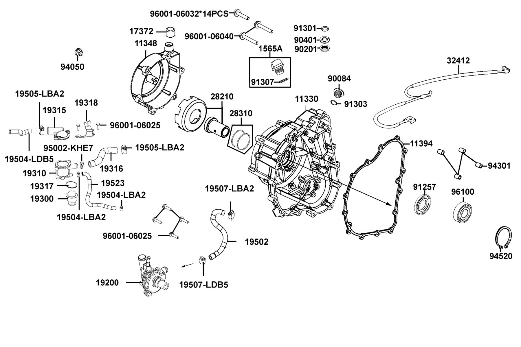 MXU Right Crankcase Cover ● Water Pump parts diagram