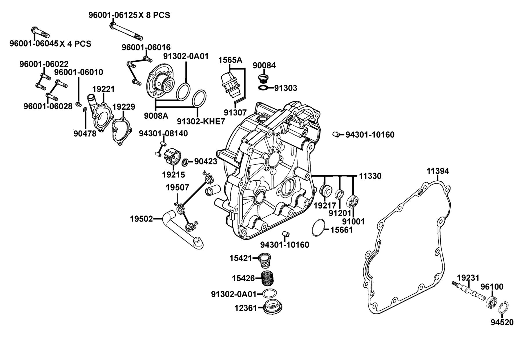 Mongoose 270(2020) Right Crankcase Cover ● Water Pump parts diagram