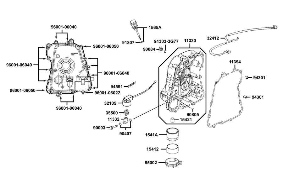 E04 Right Crankcase Cover parts diagram