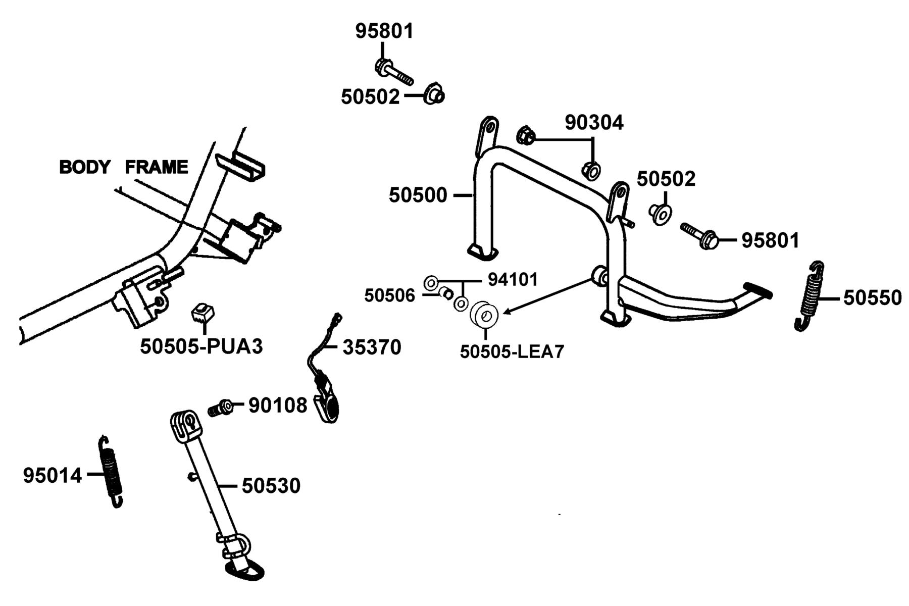 X-Town 300i ABS (2020) Stand ● Kick Starter Arm parts diagram