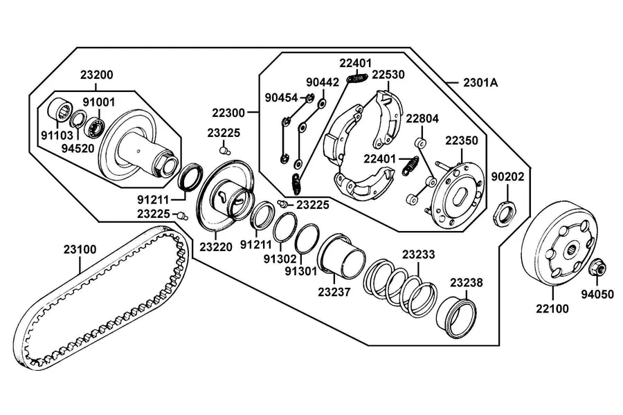 E07 Driven Pulley parts diagram
