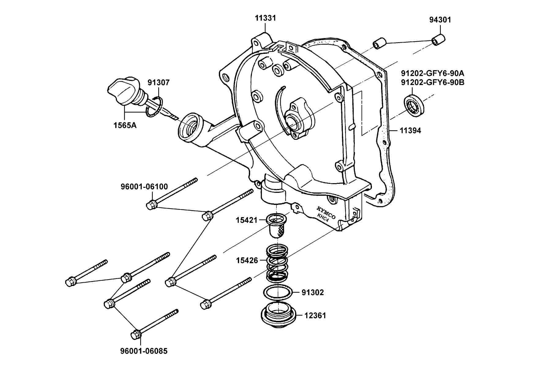 KYMCO Mongoose 90 (2004) Right Crankcase Cover parts diagram