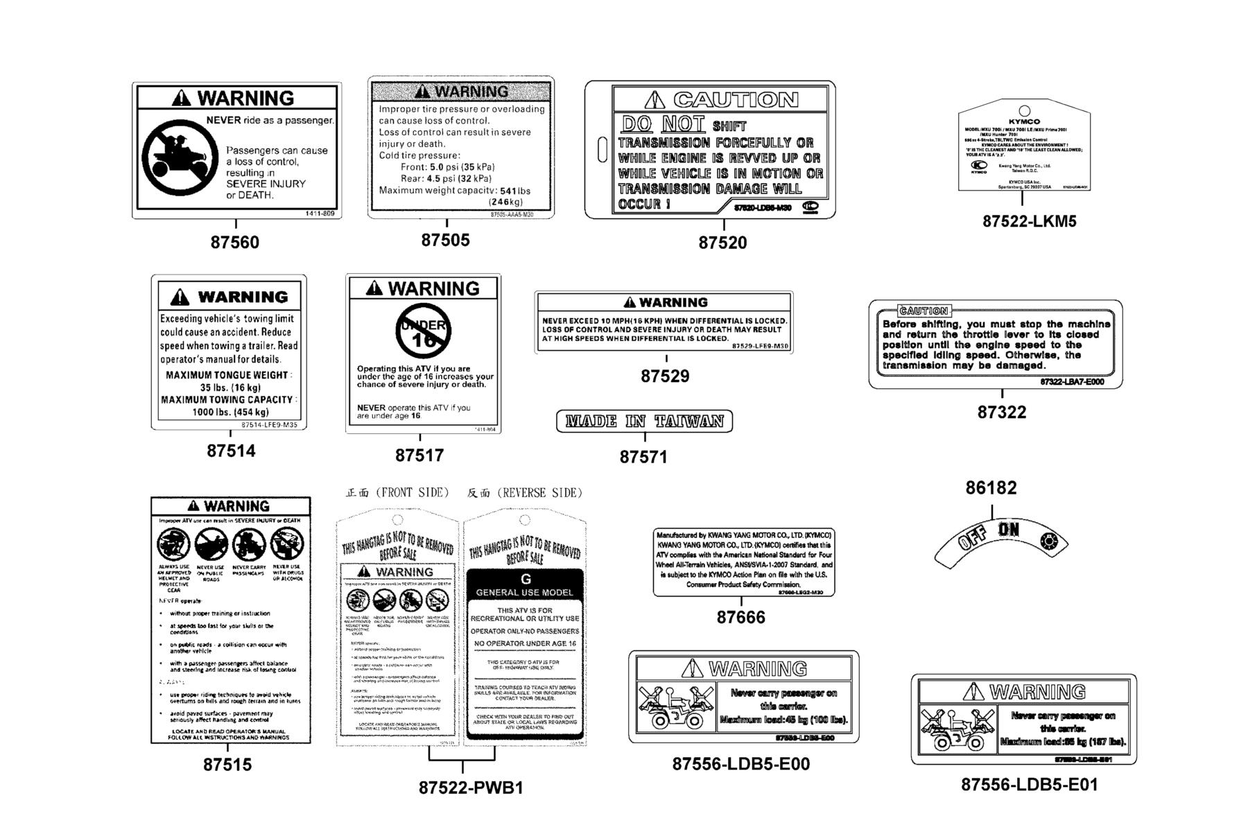 MXU 700i Prime(2018) Caution Label parts diagram