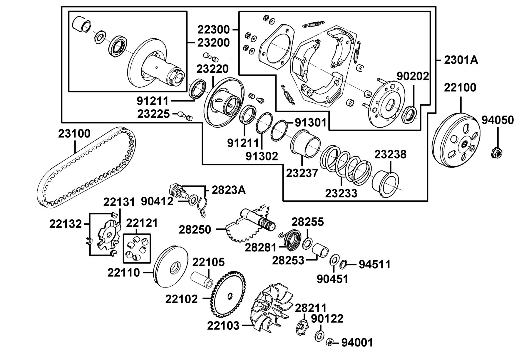 LIKE 50 LX(2012~) Driven Pulley parts diagram