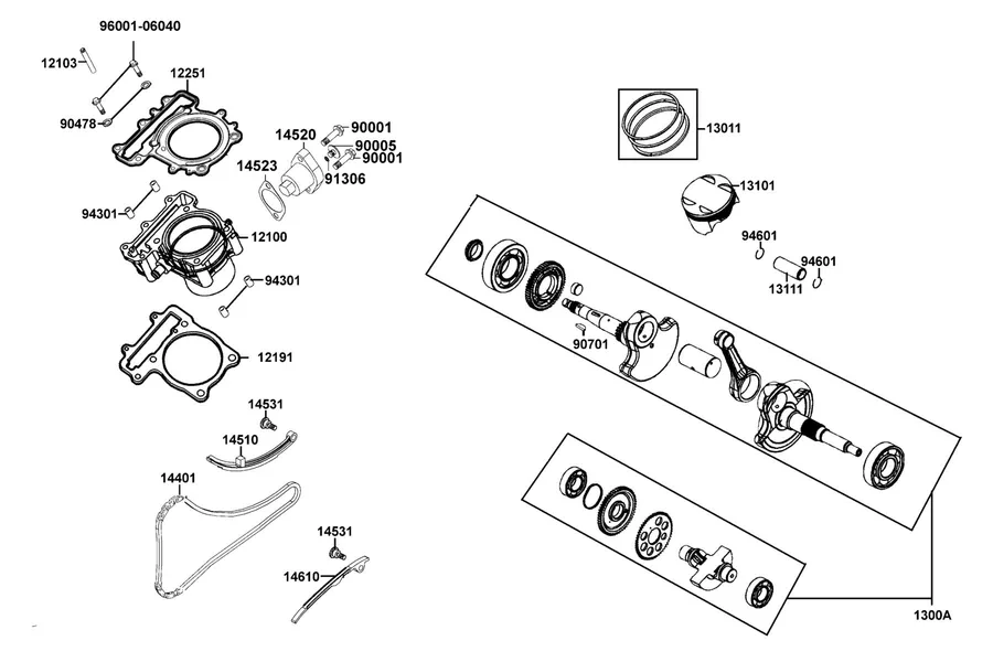 E03 Cylinder, Piston and Crankshaft parts diagram