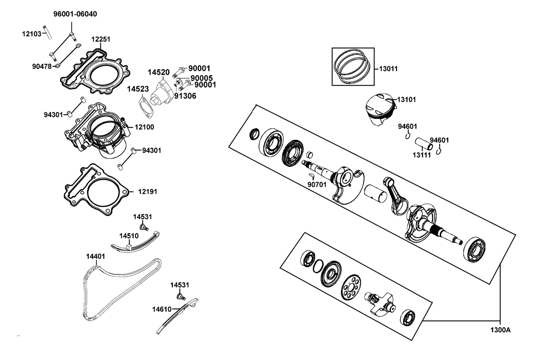 KYMCO MXU 501cc (4x4/IRS) (2014+) Cylinder, Piston and Crankshaft parts diagram