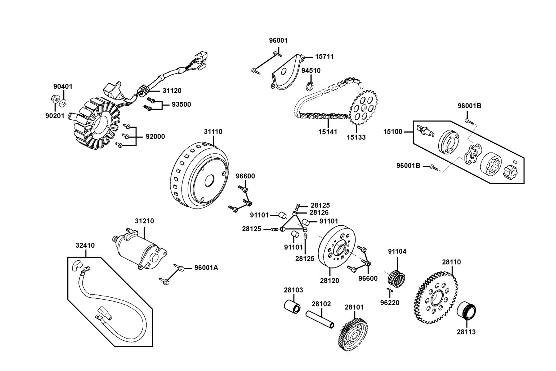 DOWNTOWN GT 125 Starting Motor ● Oil Pump●Generator parts diagram