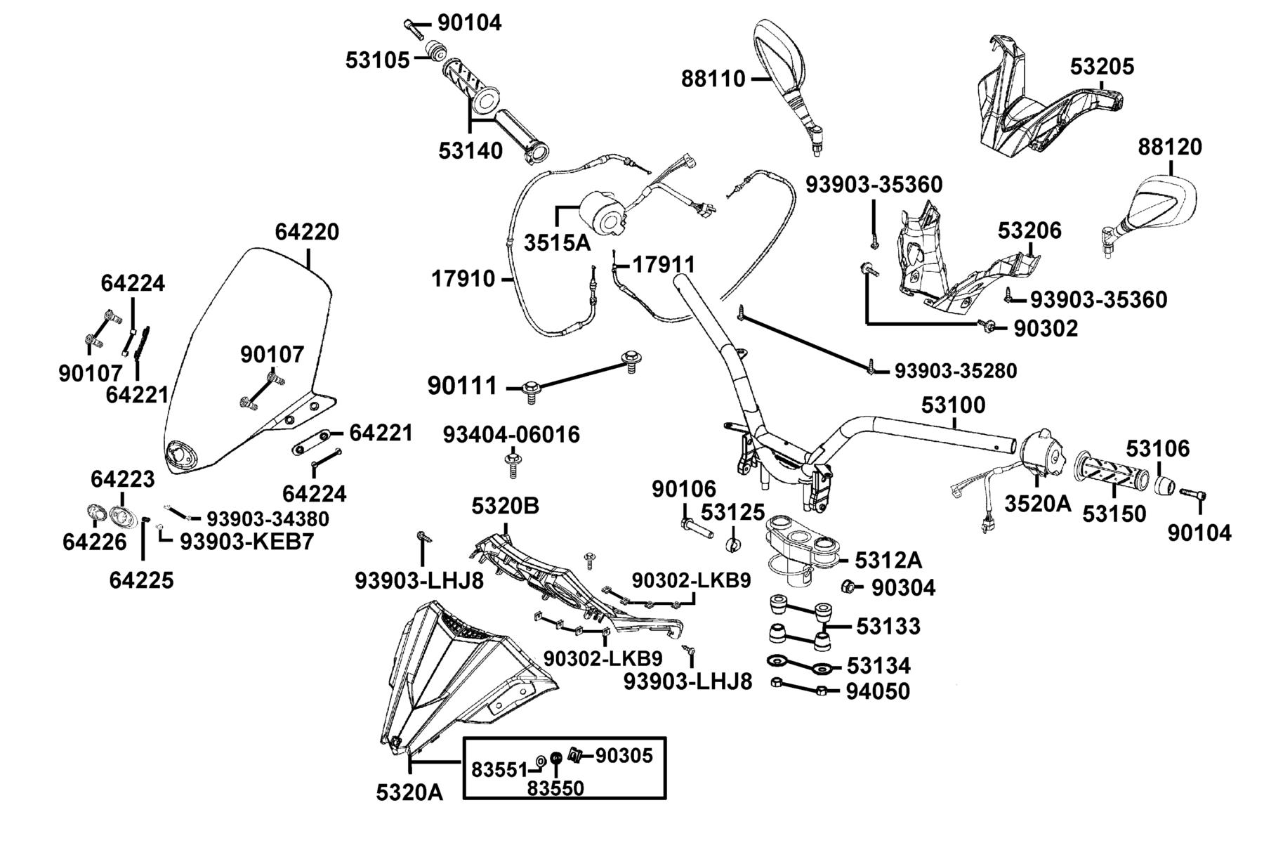 X-Town 300i ABS(2023) Handle Steering ● Handle Cover parts diagram