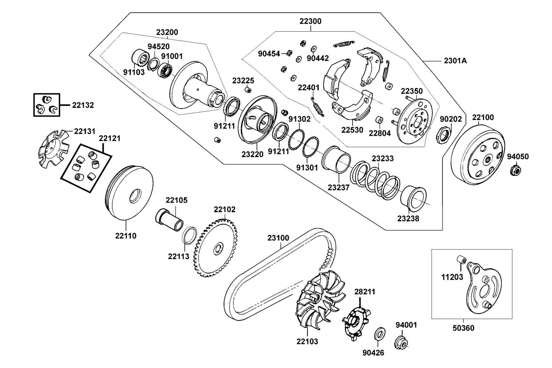 Mongoose 70s(2019) Driven Pulley parts diagram