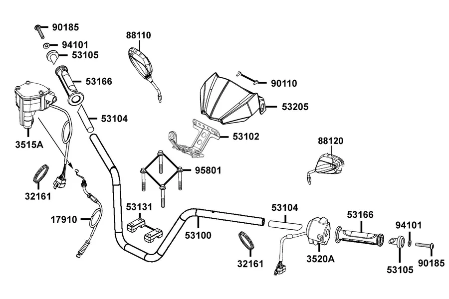F03 Tube Handlebar parts diagram
