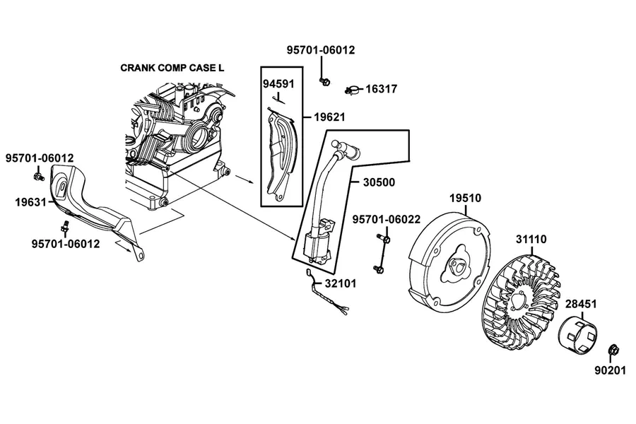 E06 Flywheel and Flywheel Comp parts diagram