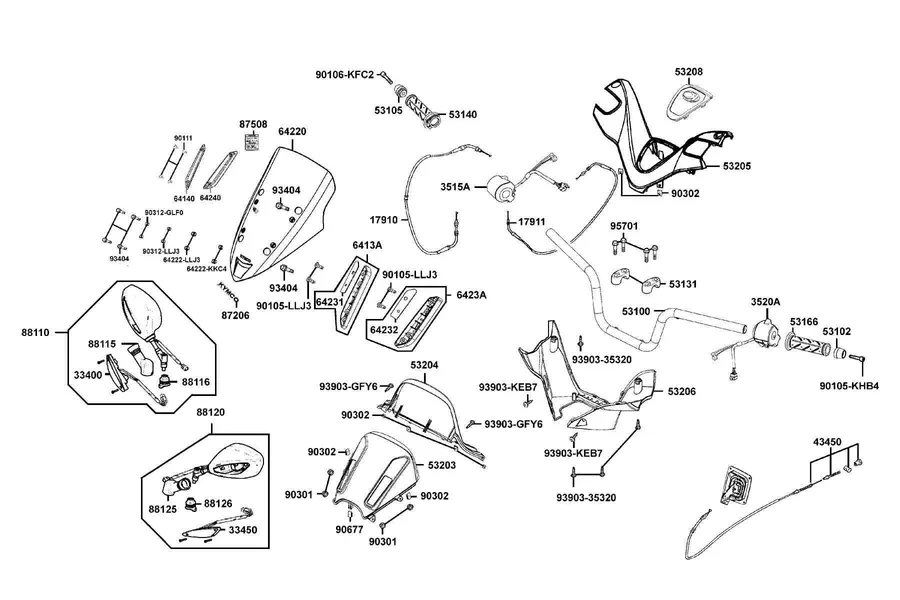 F03 Handle Steering and Handle Cover parts diagram