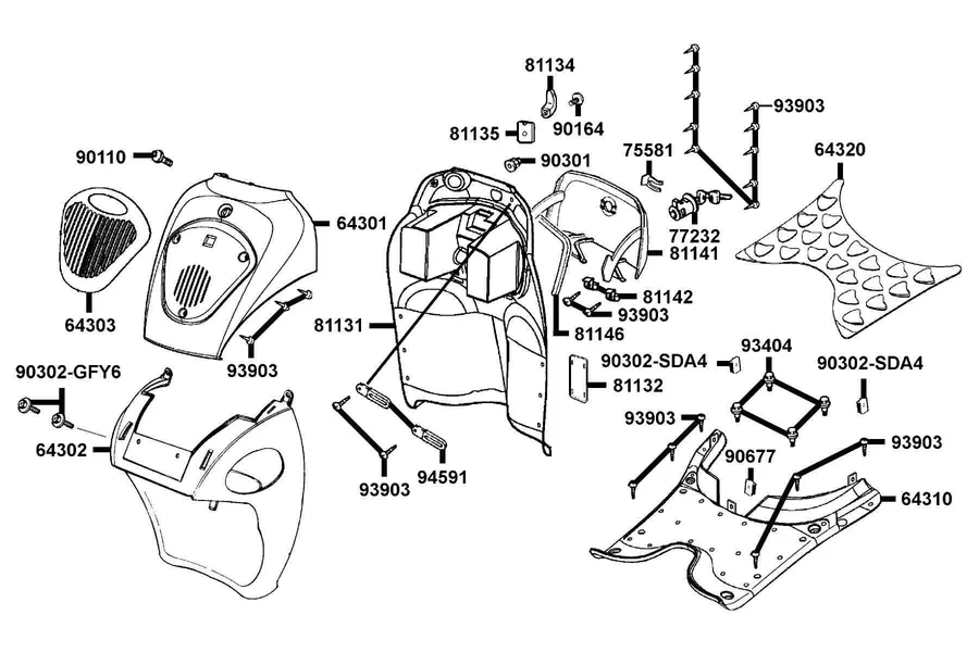 F05 Front Cover and Floor Panel parts diagram