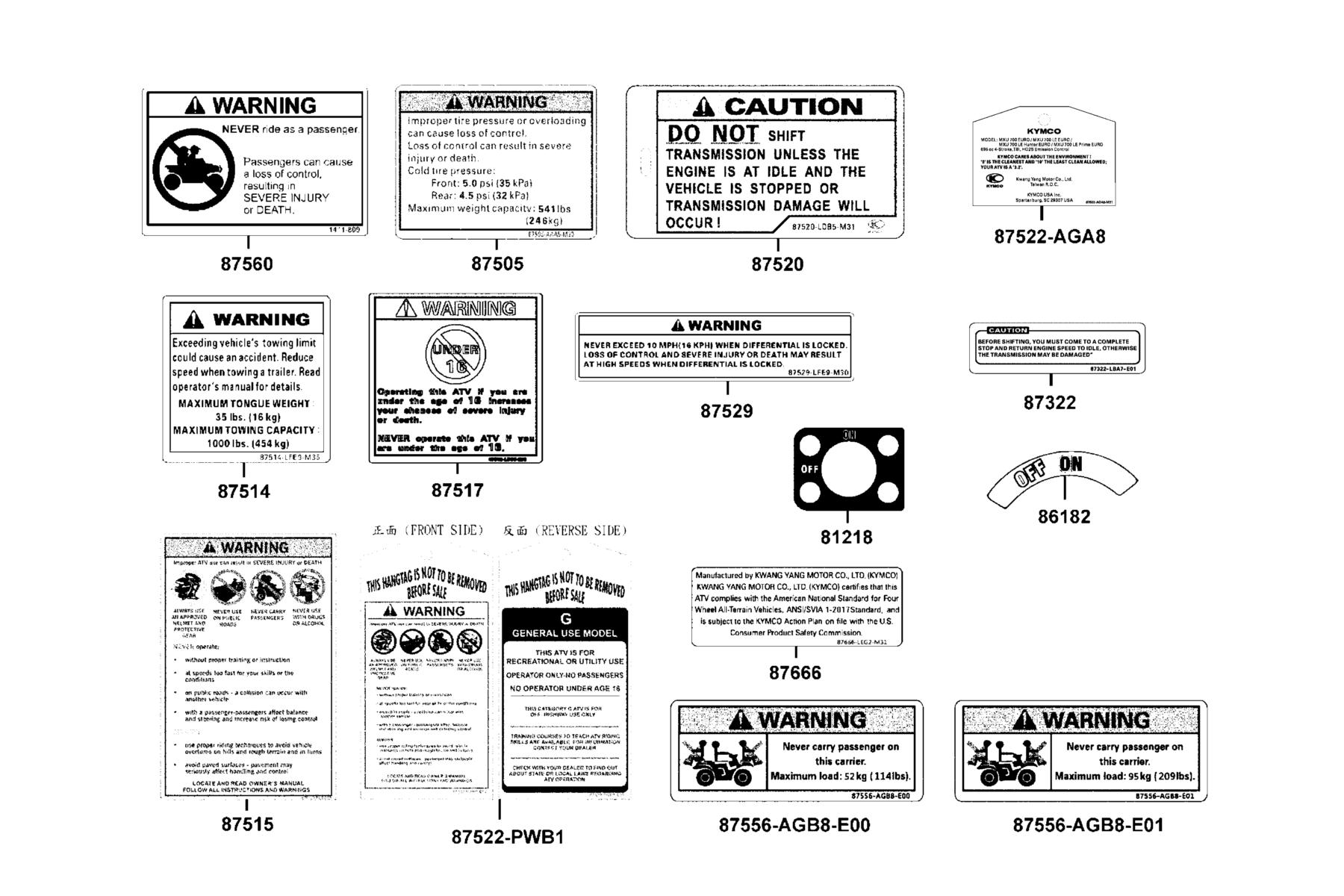 MXU 700(2020) Caution Label parts diagram