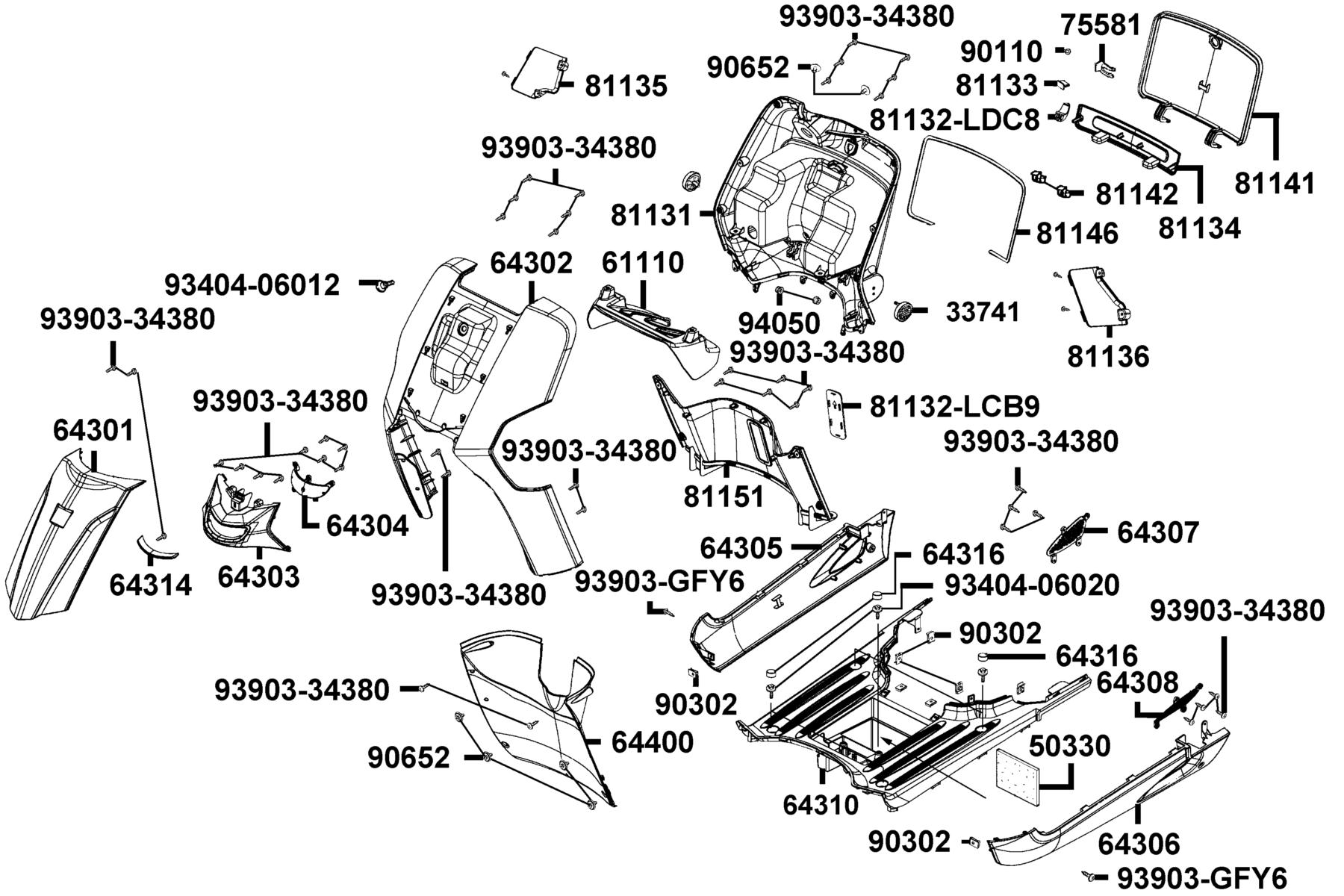 LIKE (2010~) Front Cover ● Front Fender parts diagram