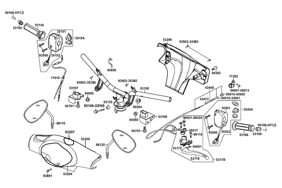 F03 Handle Steering and Handle Cover parts diagram